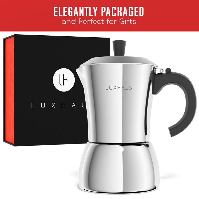 LuxHaus Moka Pot - 3 Cup Stovetop Espresso Maker - 100% Stainless Steel Italian and Cuban Mocha Coffee Maker - Image 2